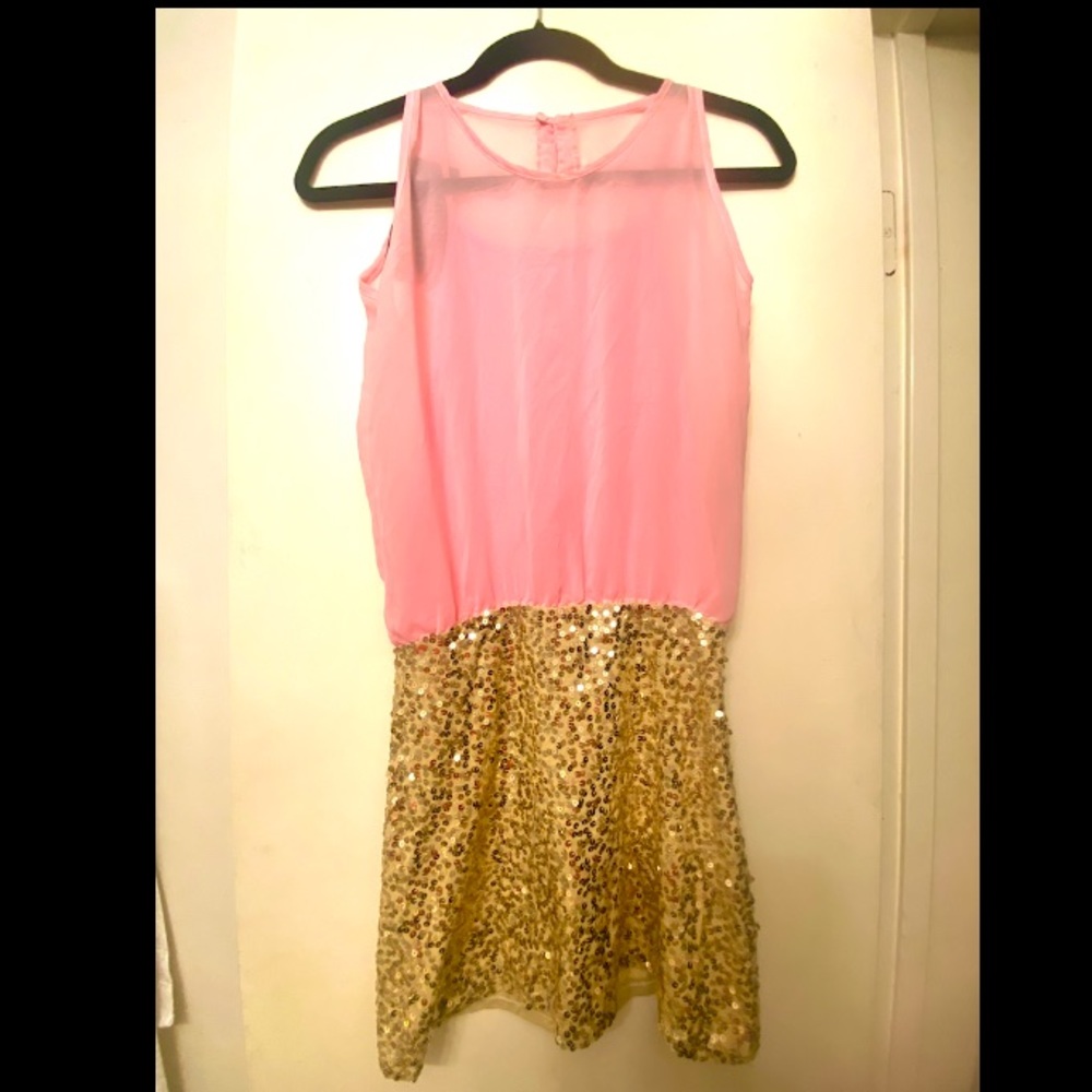 NWT Adorable Youth Pink & Gold Party Dress with Sequins